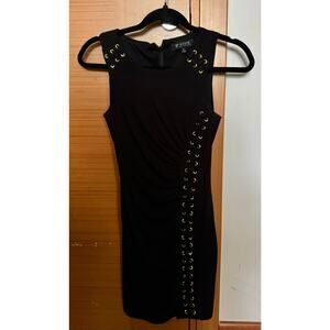 Black Zip-Up Bodycon Dress with Gold Detailing - Guess